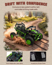 First Ride On 36V Kids Ride On UTV, 2-Seater 400W Electric Car for Kids 6+, 5-8 MPH Speed, 14" EVA Wheels, Metal Frame, Bluetooth Music, Rear Metal Suspension Off-Road Vehicle (Green)