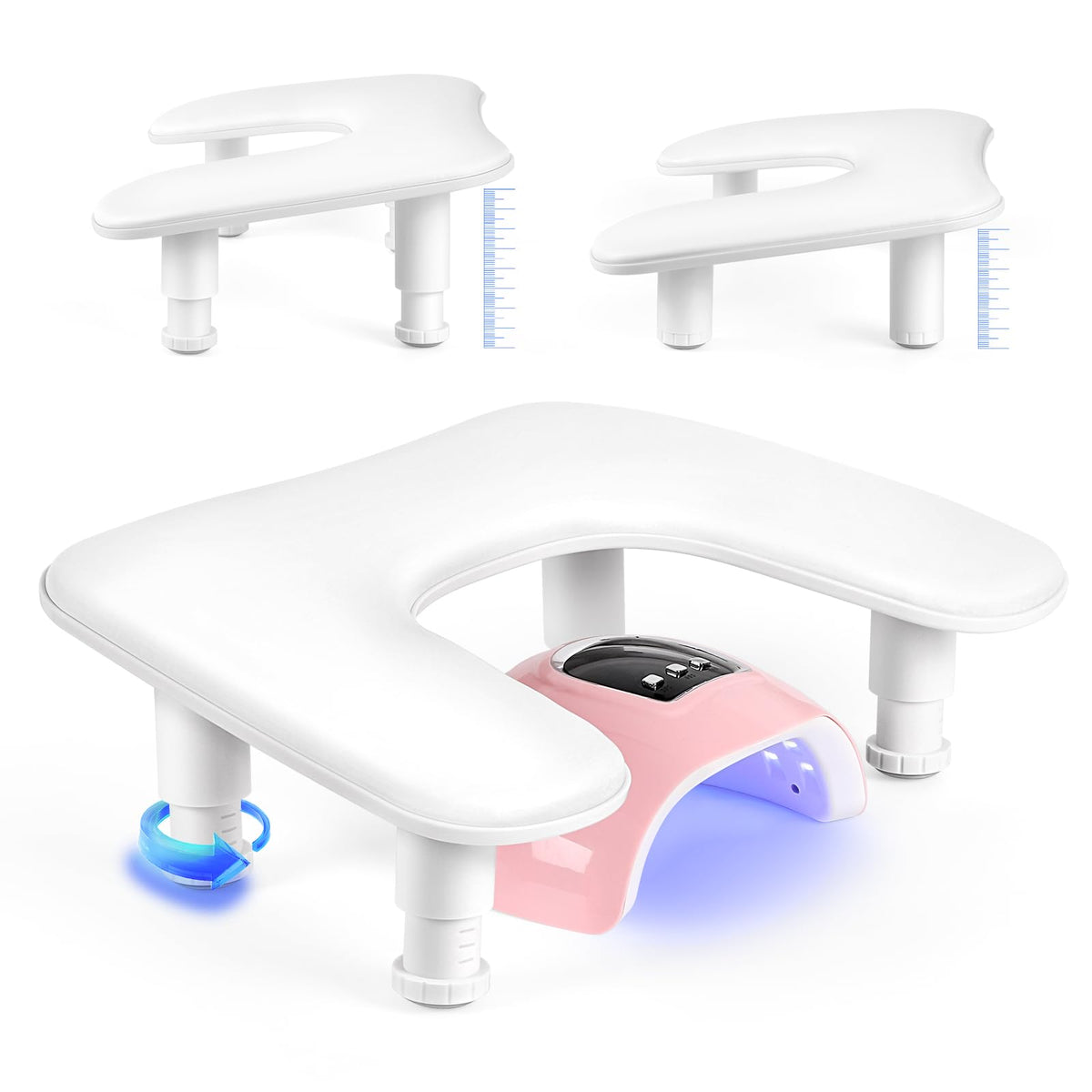 LIONVISON Arm Rest for Nails Tech: U-shaped Adjustable Nail Armrest | PU Leather Manicure Hand Stand Rest for Manicurists - Thick Non-Slip Pad Long-Lasting White