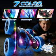 Zalneo Remote Control Stunt Car 4WD 360° Flip Double‑Sided RC Cars, LED Light Bar, USB‑C Modular Battery, 2.4 GHz Outdoor Beach Toy for Boys 6‑12 Years Old, Birthday & Christmas Kids Gift, Blue