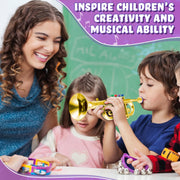 Lewtemi Gold Trumpet Musical Instruments Toy for Kid Fake Plastic | Musical Toy for Girls Preschool Learning, Fake Wind Horn Colorful Keys, Beginner Saxophone Trombone Bugle Teaching Gift