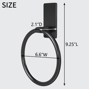 STWWO Hand Towel Holder for Bathroom, Adhesive Round Towel Ring, Black | for Bath RV Kitchen, Self Adhesive No Drill Hole, Easy to Install