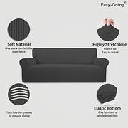 Easy-Going Stretch Couch Covers for Sofa Washable Large Dark Gray | 1-Piece Sofa Covers for 3 Cushion Couch Furniture Protector Couch Slipcover Soft with Elastic Bottom for Kids Pets