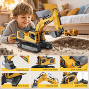 Noizka Remote Control Excavator Toy for Boys, 3-in-1 RC Excavator with Alloy Bucket, Breaker & Grapple, Construction Vehicle Toys with Lights & Sounds, 2×1200mAh Batteries, Birthday Gift for Kids 8-12