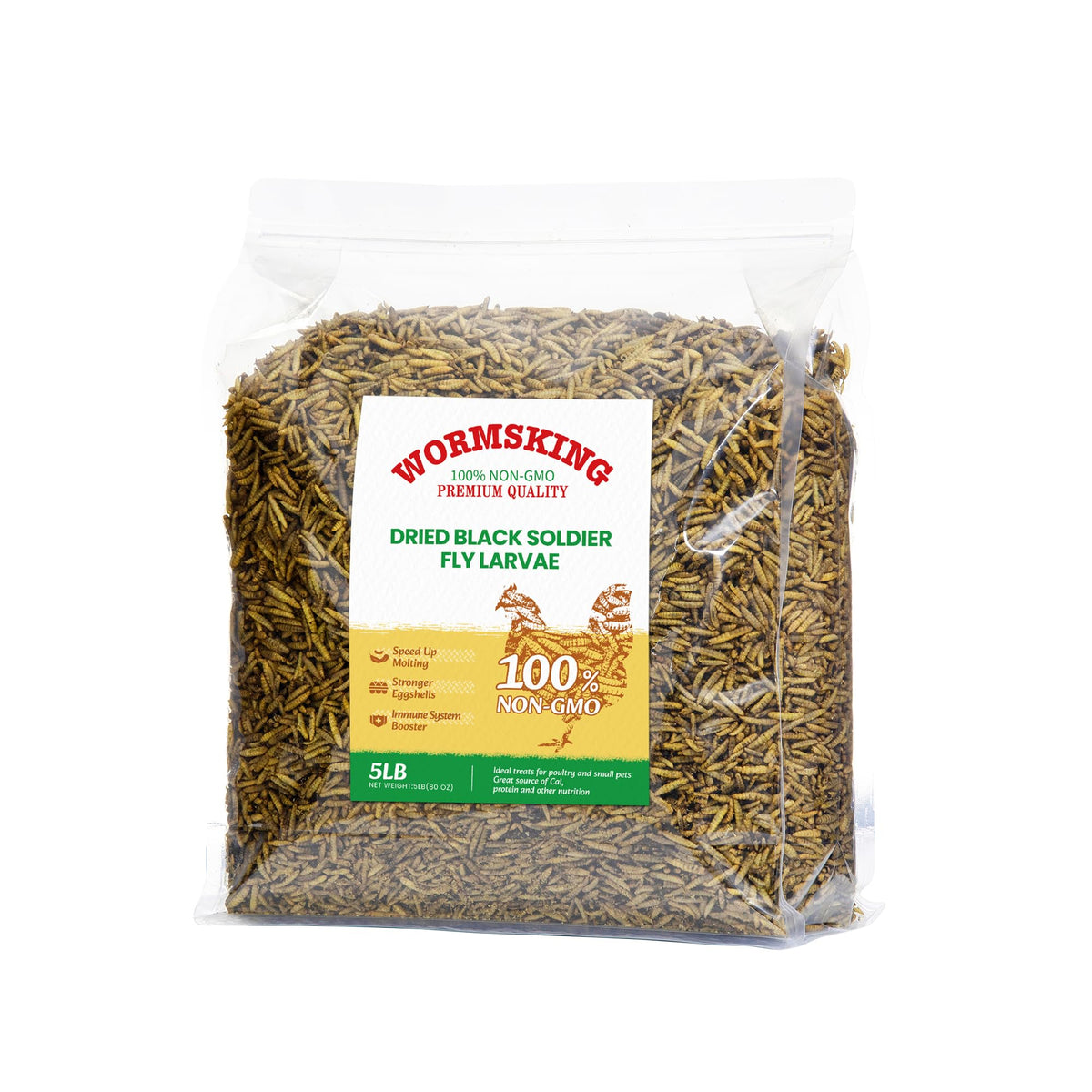 WORMSKING 5LB Dried Black Soldier Fly Larvae for Chickens | More Calcium Than Dried Mealworms, High Protein Poultry Treats, Duck Food, BSFL