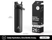 POWCAN 26 oz Insulated Water Bottle with 2-in-1 Straw and Spout Lid, Keep Cold 24H, Leak-Proof, Fits in Car Cup Holder, Stainless Steel Water Bottle for Sports, Travel, and School (Dark Knight)