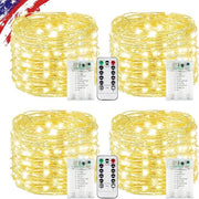 KAQ Fairy Lights Battery Operated with Remote, 4Pack 80FT 240LED Warm White | Timer & 8 Modes, Waterproof Wire, Memory, Cuttable Starry Twinkle String Lights for Bedroom Wedding Classroom Christmas Decor