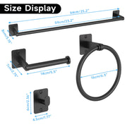 KLJKPA Black Bathroom Accessories Set, 4-Piece Bathroom Hardware Set | 24 inch Towel Bar, Towel Racks for Bathroom, Robe Towel Hooks, Toilet Paper Holder Wall Mounted