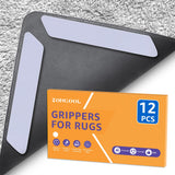 ZONGOOL 12PCS Rug Tape Non Slip Rug Pad Grippers Double Sided Carpet Tape | No Damage Floor Reusable Washable Grippers No Residue Rug Corners For Hardwood Tile&Laminate Floors Anti-Curl Rug Stickers