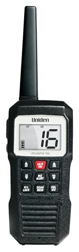 Uniden Atlantis 155 Handheld Two-Way VHF Marine Radio, Floating IPX8 Submersible Waterproof, Dual-Color Screen, All USA/International/Canadian Marine Channels, NOAA Weather Alert, 10 Hour Battery