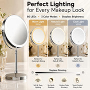 DEIOVWXS Makeup Mirror, Rechargeable Vanity Mirror with 3 Lights, 1X/10X | Adjustable Brightness, 3000mAh, Double-Sided, Gift for Mom, Women, Wife, Girls, Dorm Room Essential