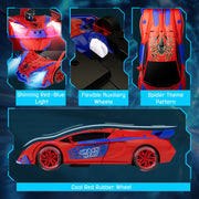 Qumcou Spider-Themed Toys for Boys 3-8,1:16 Transforming Remote Control Car | Easy 2.4GHz Controls, One-Button Transforming RC Cars.Shining Red Blue Light,360° Spins for Indoor Play.Fun Gift for Boys