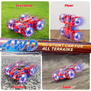 Spider Remote Control Car Headlight Double Sided Off-Road 360° Rotating Car | 2.4Ghz Rechargeable RC Stunt Car 4WD RC Drift Stunt Car for Boys Indoor Outdoor Toys 4-6 5-7 8-13