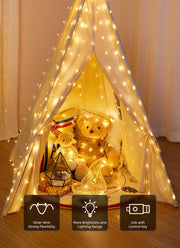 Brightown 300 LED Fairy Curtain Lights, 9.8ft x 9.8ft Curtain String Lights | Warm White USB Plug in 8 Lighting Modes Christmas String Hanging Lights with Remote for Bedroom Indoor Outdoor Party Xmas