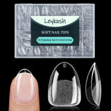 LEYKOSH Extra Short Almond Nail Tips, 216pcs Full Cover Soft Gel, 12 Sizes | 70-grit pre-sanded matte clear tips save filing time, with full-cover soft gel fit for DIY extensions and salon manicures.