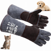 RAPICCA Animal Handling Gloves, Bite Proof Double Leather, 16 in Grey-Black | For Dog, Cat, Bird, Falconry, Snake & Reptile Handling; Vets, Groomers & Animal Control Teams