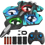 FUNPX Foam RC Plane with 3 Drone Batteries and 3*AAA Batteries (Black/Blue) | 360° flips & stunts, LED night flying, headless mode for easy control, durable foam construction, ideal for beginners aged 6+
