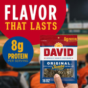 DAVID Jumbo Sunflower Seeds, Original Flavor, 16 oz. | 8g protein per serving; Original flavor; great for baseball games & road trips; also perfect for desk snacking