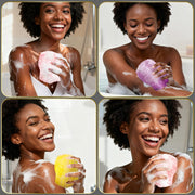 UJFQBH 3 Pack African Net Sponge, African Exfoliating Net Bath Sponge Long Net Bath Sponge Exfoliating Shower Body Scrubber Back Scrubber Skin Smoother,Great for Daily Use (Pink,Yellow,Purple)