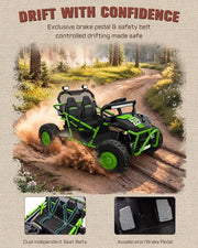 First Ride On 36V Kids Ride On UTV, 2-Seater 400W Electric Car for Kids 6+, 5-8 MPH Speed, 14" EVA Wheels, Metal Frame, Bluetooth Music, Rear Metal Suspension Off-Road Vehicle (Green)