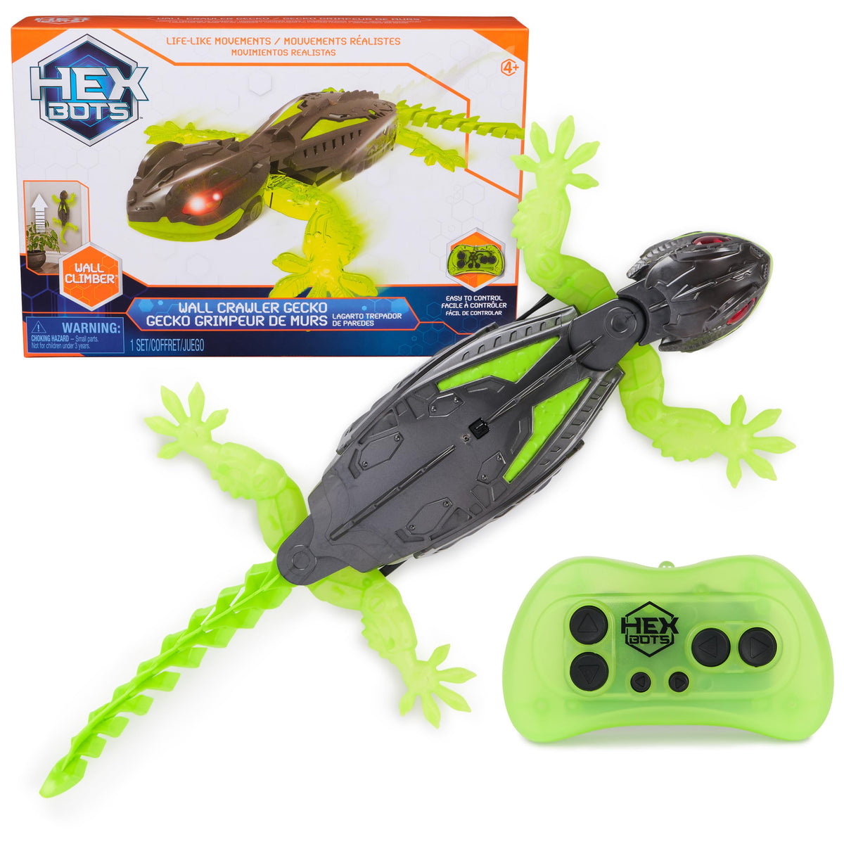 HEX BOTS Wall Crawler Gecko Rechargeable Remote Control Toy | Lizard RC Toy, Wall Climbing Technology, Realistic Limbs, Easy to Use Remote, Prank Toys & Gifts for Kids Ages 4+