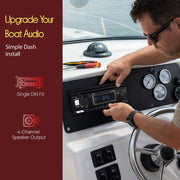 Pyle Marine Radio Stereo Receiver with Bluetooth MP3 Player - Single DIN Boat Audio System, AM/FM Tuner, USB/AUX Input, 30 Preset Stations, Hands-Free Calling, 300W Max Power for Marine and Boat Use