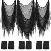 6 Pack Black Halloween Creepy Cloth, 30 x 72 Inch - Yobbai | Stretchy Cotton Gauze; Easy to Hang, Cut & Shape for Haunted Houses, Porches, Doorways, Mantels, Parties, Indoor or Outdoor