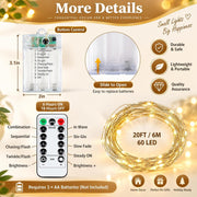 KAQ Fairy Lights Battery Operated with Remote, 4Pack 80FT 240LED Warm White | Timer & 8 Modes, Waterproof Wire, Memory, Cuttable Starry Twinkle String Lights for Bedroom Wedding Classroom Christmas Decor