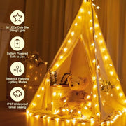 Minetom 50 LED Star String Lights, 17ft Fairy Lights Battery Operated | Star Lights with Timer, Waterproof for Indoor Outdoor Bedroom Tent Loft Bed Patio Party Wedding Christmas Decor, Warm White