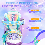 NEMONE Mermaid Adjustable Light up Roller Skates for Girls Boys | 4 Size Purple Blue Roller Skates for Toddlers, Beginner Kids Butterfly Roller Skates Indoor Outdoor