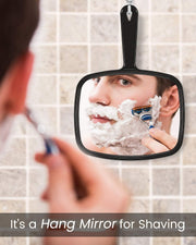 Gladmart 10.3" L x 7.4" W Hand Mirror for Home and Barber, Black | Hand Mirrors with Handle, Barber Accessories, Hair Salon Supplies, Distortion-Free Glass, Makeup Mirror for Women Men