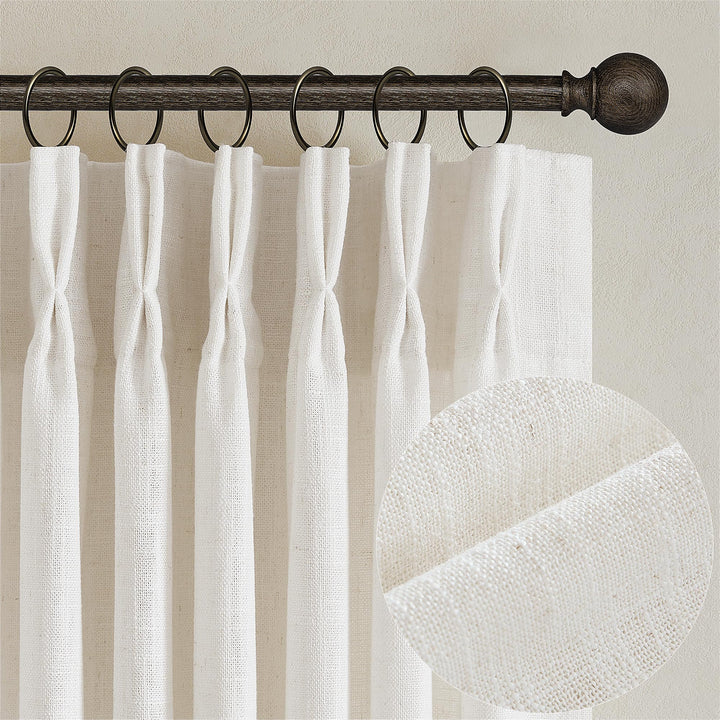 TWODRAPES Natural Pinch Pleated Linen Semi Sheer 84 Inch Curtains 2 Panels | Pinch Pleat Hooks Rings, Back Tab, Cream Ivory Birch, Boho Neutral, Textured Linen, Window Curtain for Living Room Bedroom
