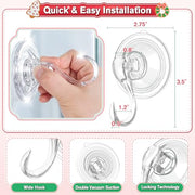 VIS'V Suction Wreath Hanger with Wipes, 22 Lb Capacity, Large, Clear, 2 Pcs | Heavy Duty, Removable and Reusable, Invisible Design, Locking Technology, Dual Vacuum Suction, Fit for Smooth Flat Surfaces