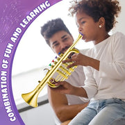Lewtemi Gold Trumpet Musical Instruments Toy for Kid Fake Plastic | Musical Toy for Girls Preschool Learning, Fake Wind Horn Colorful Keys, Beginner Saxophone Trombone Bugle Teaching Gift