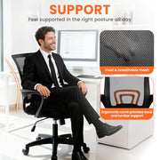 NEO CHAIR Office Computer Chair Ergonomic Mid-Back Mesh Desk Chair, Black | Breathable Mesh Back with Lumbar Support, Height Adjustment, Smooth Rolling Casters for Home Office, Study or Gaming Setup