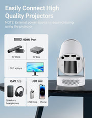 Mini Projector, Portable Projector 4K Support and 5W Speaker | with WiFi 6 & Bluetooth 5.4, 180° Rotatable, Auto Keystone & Manual Focus, Projector with HDM, USB, Phone, Laptop(Ultra)