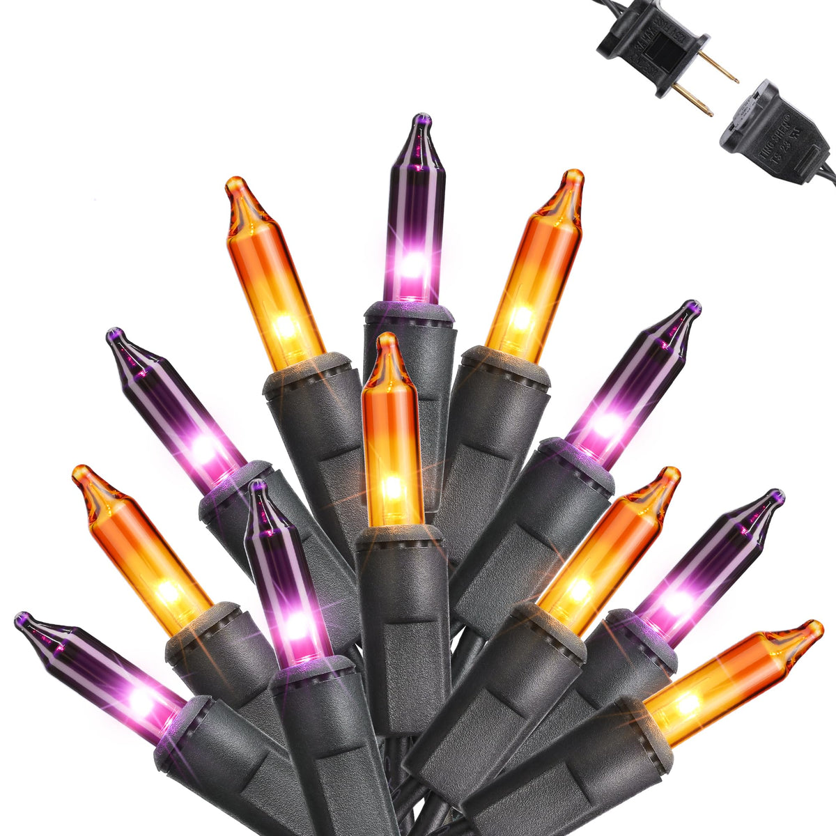 Orange & Purple Halloween Lights, 12.5ft 50 Count Incandescent String Light | UL Certified Connectable Mini Bulbs String Lights for Outdoor, Indoor, Garden, Porch, Party, Home, Halloween Decor