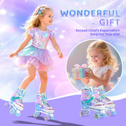 NEMONE Mermaid Adjustable Light up Roller Skates for Girls Boys | 4 Size Purple Blue Roller Skates for Toddlers, Beginner Kids Butterfly Roller Skates Indoor Outdoor