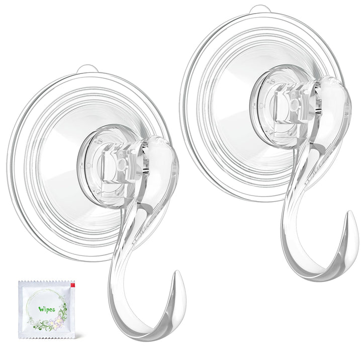 VIS'V Suction Wreath Hanger with Wipes, 22 Lb Capacity, Large, Clear, 2 Pcs | Heavy Duty, Removable and Reusable, Invisible Design, Locking Technology, Dual Vacuum Suction, Fit for Smooth Flat Surfaces