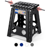 ACKO 16 Inch Folding Step Stool with Safety Lock, Holds 400 lbs, Black | Portable Foldable Stools with Handle, Heavy Duty Collapsible Non-Slip Foot Stool for Adults & Kids, Kitchen Bathroom Outdoor