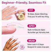 Beetles Tipex Lite Instant Apex Nail Tips, Medium Stiletto, 16 Sizes(00-14) | No Builder Gel Needed, Etched-free Acrylic Nails for DIY Salon-look False Nail Extensions, Full Cover Soft Gel Tips