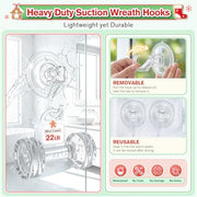 VIS'V Suction Wreath Hanger, Heavy Duty, 22 LB, Large, Clear, 2 Pcs | Removable and Reusable, Clear Invisible Design, Locking Suction Technology, Dual Vacuum Suction, Fit for Smooth Flat Surfaces