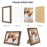 Hongkee 8x10 Picture Frame with Real Glass Wood Frame(Rustic Brown, 1 Pack) | Fits 8 x 10 Photos for Wall or Tabletop Display - Includes Easel Back, Vertical Hang - Ideal for Home, Office