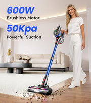 HFFLH Cordless Vacuum Cleaner, 600W 50Kpa 65Mins Cordless Stick Vacuum with Self-Standing, Touch Screen, Anti-Tangle Wireless Vacuum, Vacuum Cleaners for Home/Pet Hair/Carpets/Hardwood Floor