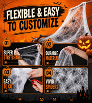 Land Guard 200 sqft Spider Web, Bonus with 10 Artificial Spiders, Fabric Spider Webbing, Cobweb Halloween Decor for Indoor and Outdoor Party Supplies