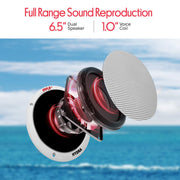 Pyle 6.5 Inch Dual Marine Speakers - 2 Way Waterproof and Weather Resistant Outdoor Stereo Sound System with 400 Watt Power, Polypropylene Cone and Butyl Rubber Surround - 1 Pair - PLMR605W(White)