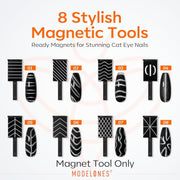modelones Cat Eye Magnet 15PCS Brown Cat Eye Gel Polish Nail Stuff, Multi-shape Heart Moon Flower Square Effects with Bead-Attracting Nail Art Tool, UV/LED Lamp Required, DIY Halloween Nail Art