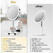 DEIOVWXS Makeup Mirror, Rechargeable Vanity Mirror with 3 Lights, 1X/10X | Adjustable Brightness, 3000mAh, Double-Sided, Gift for Mom, Women, Wife, Girls, Dorm Room Essential