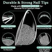 LEYKOSH Extra Short Almond Nail Tips, 216pcs Full Cover Soft Gel, 12 Sizes | 70-grit pre-sanded matte clear tips save filing time, with full-cover soft gel fit for DIY extensions and salon manicures.