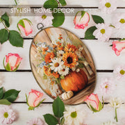 Fewgb Fall Pumpkin Autumn Floral Pictures Oval Wall Art Decor Framed 9x12