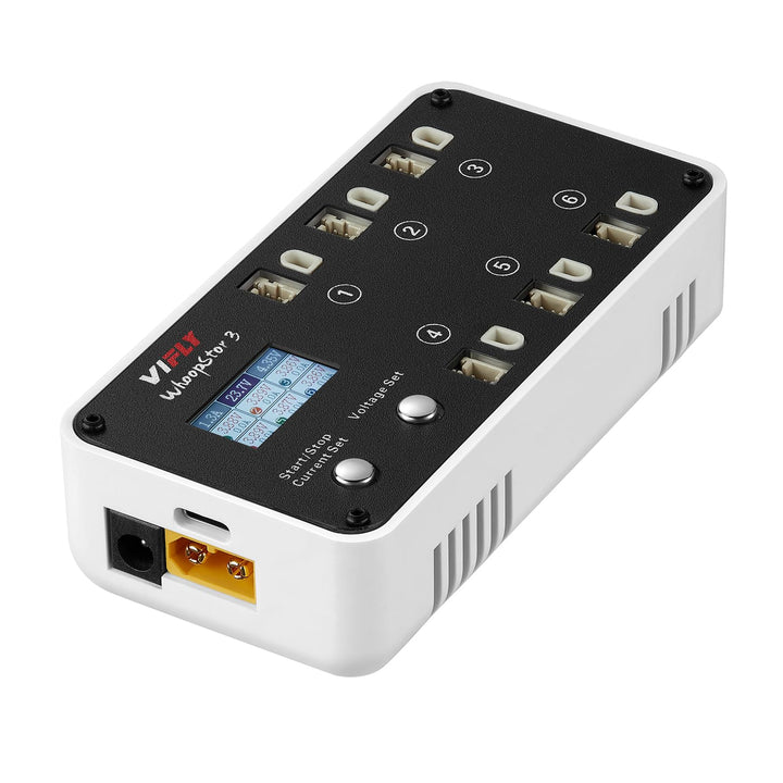 VIFLY WhoopStor V3 6 Ports 1S LiPo Battery Storage Charger and Discharger with LCD Display Tiny Whoop Charger with PH2.0 and BT2.0 Connectors